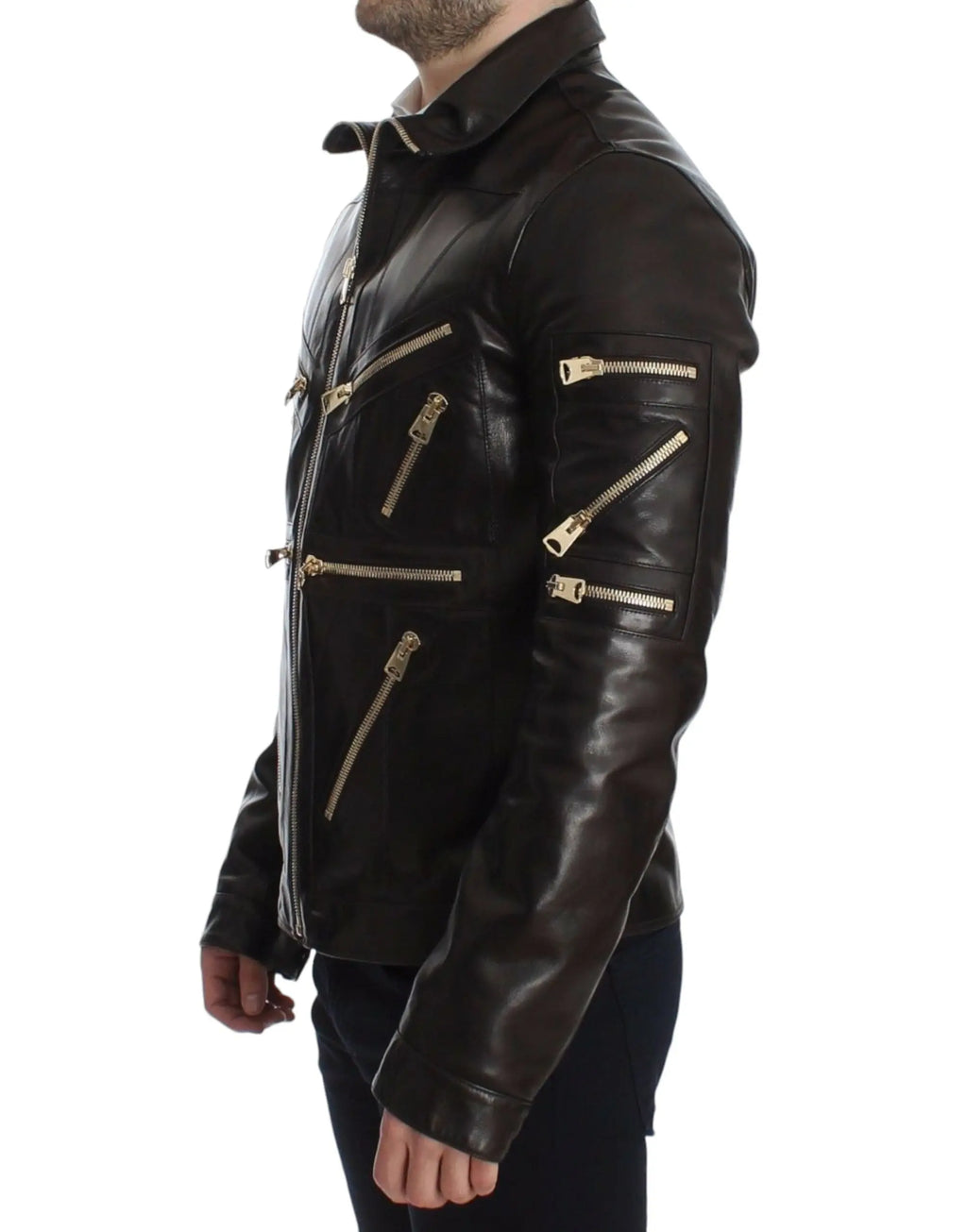 Dolce & Gabbana Brown Lambskin Leather Zipper Jacket Dolce & Gabbana