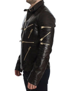Dolce & Gabbana Brown Lambskin Leather Zipper Jacket Dolce & Gabbana