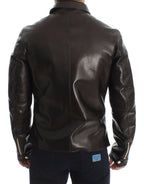 Dolce & Gabbana Brown Lambskin Leather Zipper Jacket Dolce & Gabbana