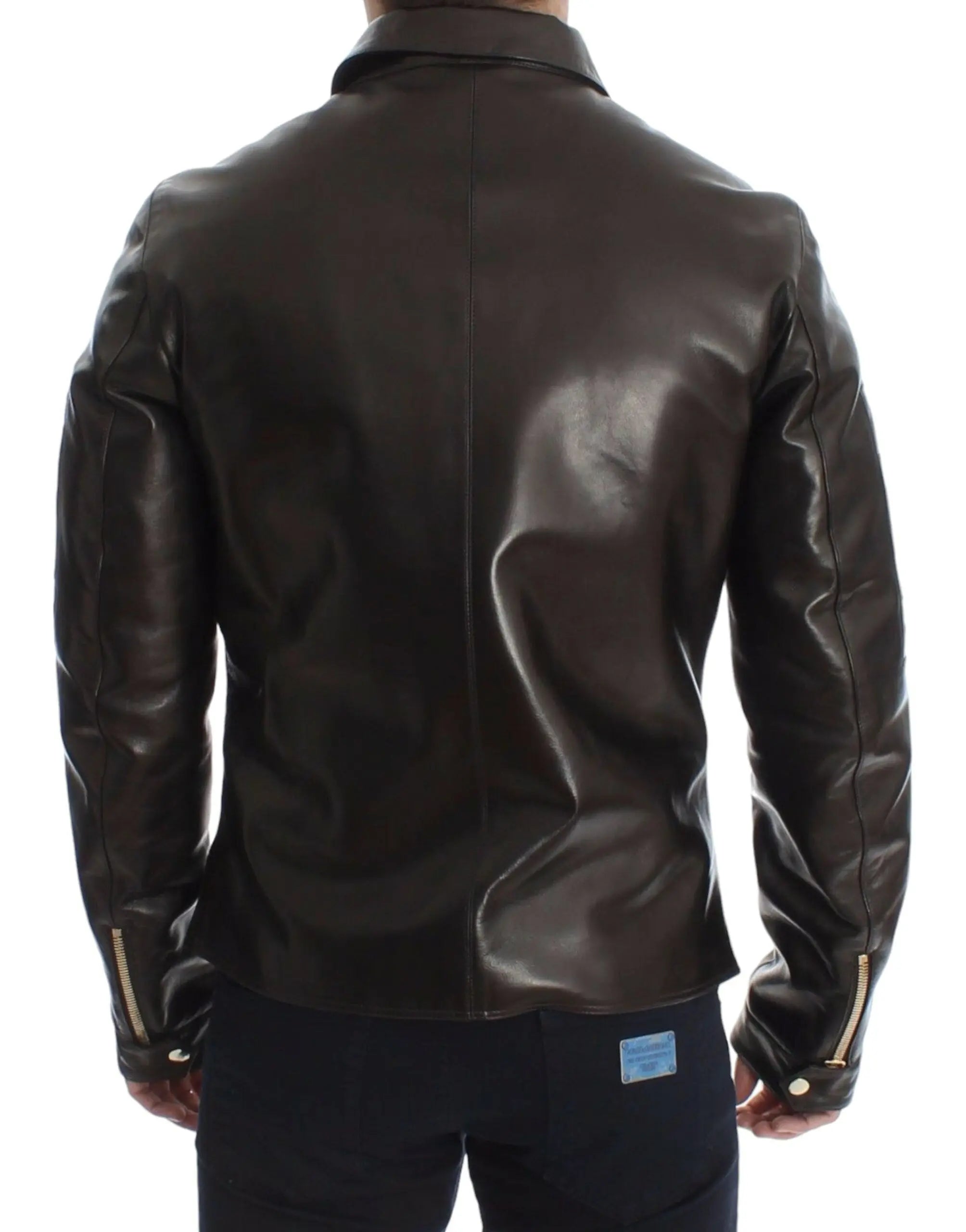 Dolce & Gabbana Brown Lambskin Leather Zipper Jacket Dolce & Gabbana