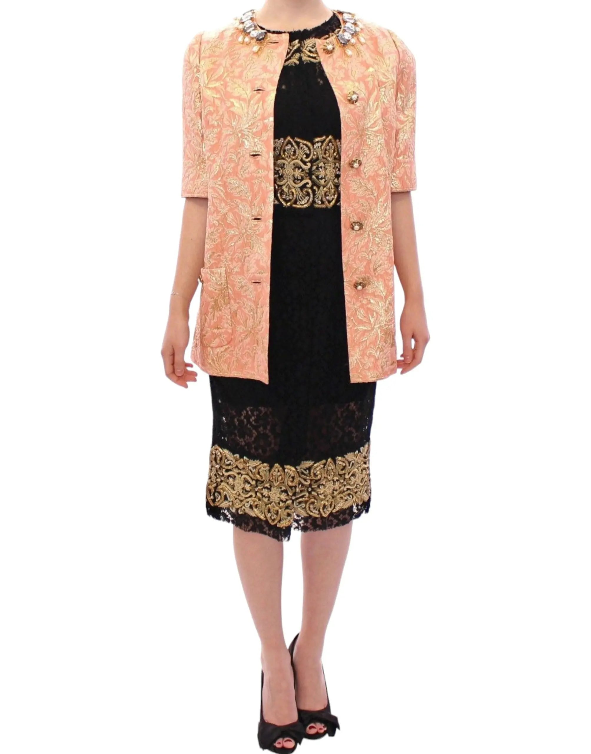 Dolce & Gabbana Pink Silk Brocade Crystal Jacket Coat Dolce & Gabbana