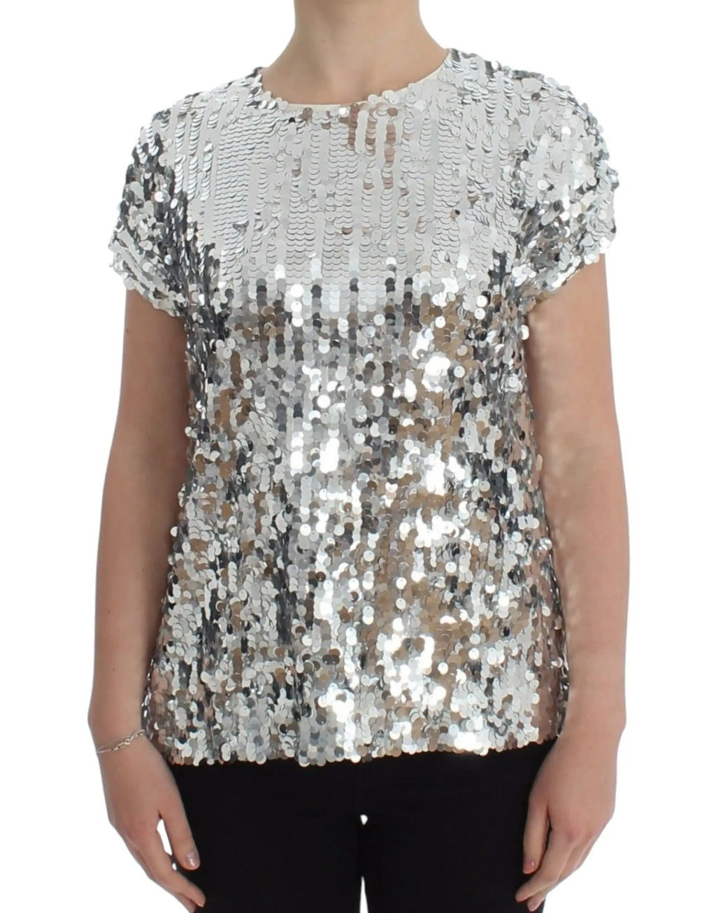 Dolce & Gabbana Silver Sequined Crewneck Blouse T-shirt Top - Zeiniez