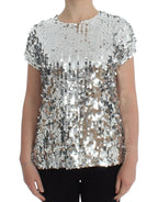 Dolce & Gabbana Silver Sequined Crewneck Blouse T-shirt Top - Zeiniez