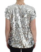 Dolce & Gabbana Silver Sequined Crewneck Blouse T-shirt Top - Zeiniez