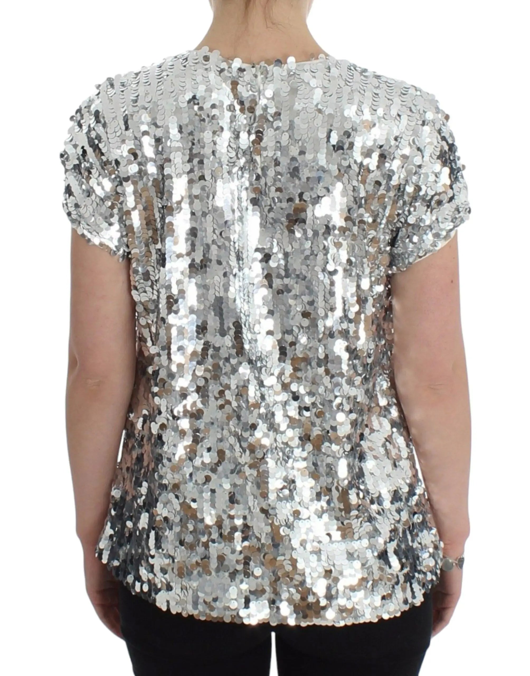 Dolce & Gabbana Silver Sequined Crewneck Blouse T-shirt Top Dolce & Gabbana