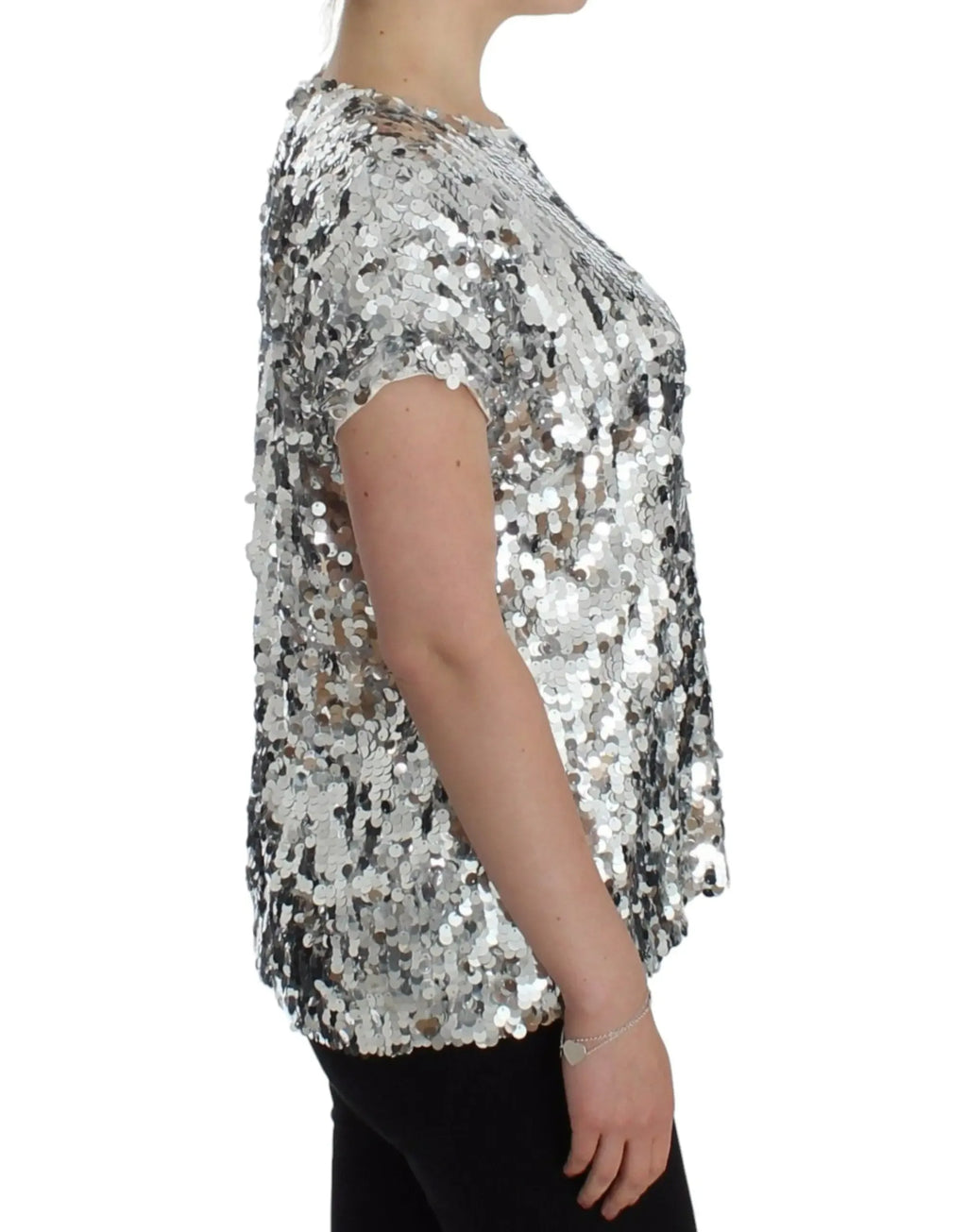 Dolce & Gabbana Silver Sequined Crewneck Blouse T-shirt Top - Zeiniez