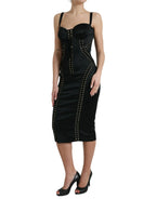 Dolce & Gabbana Black Bustier Corset Lace Bodycon Midi Dress - Zeiniez
