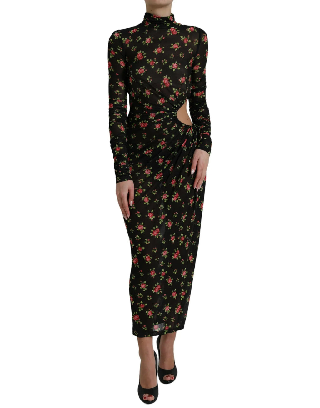 Dolce & Gabbana Black Floral Cut Out Sheath Long Maxi Dress - Zeiniez