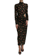 Dolce & Gabbana Black Floral Cut Out Sheath Long Maxi Dress - Zeiniez
