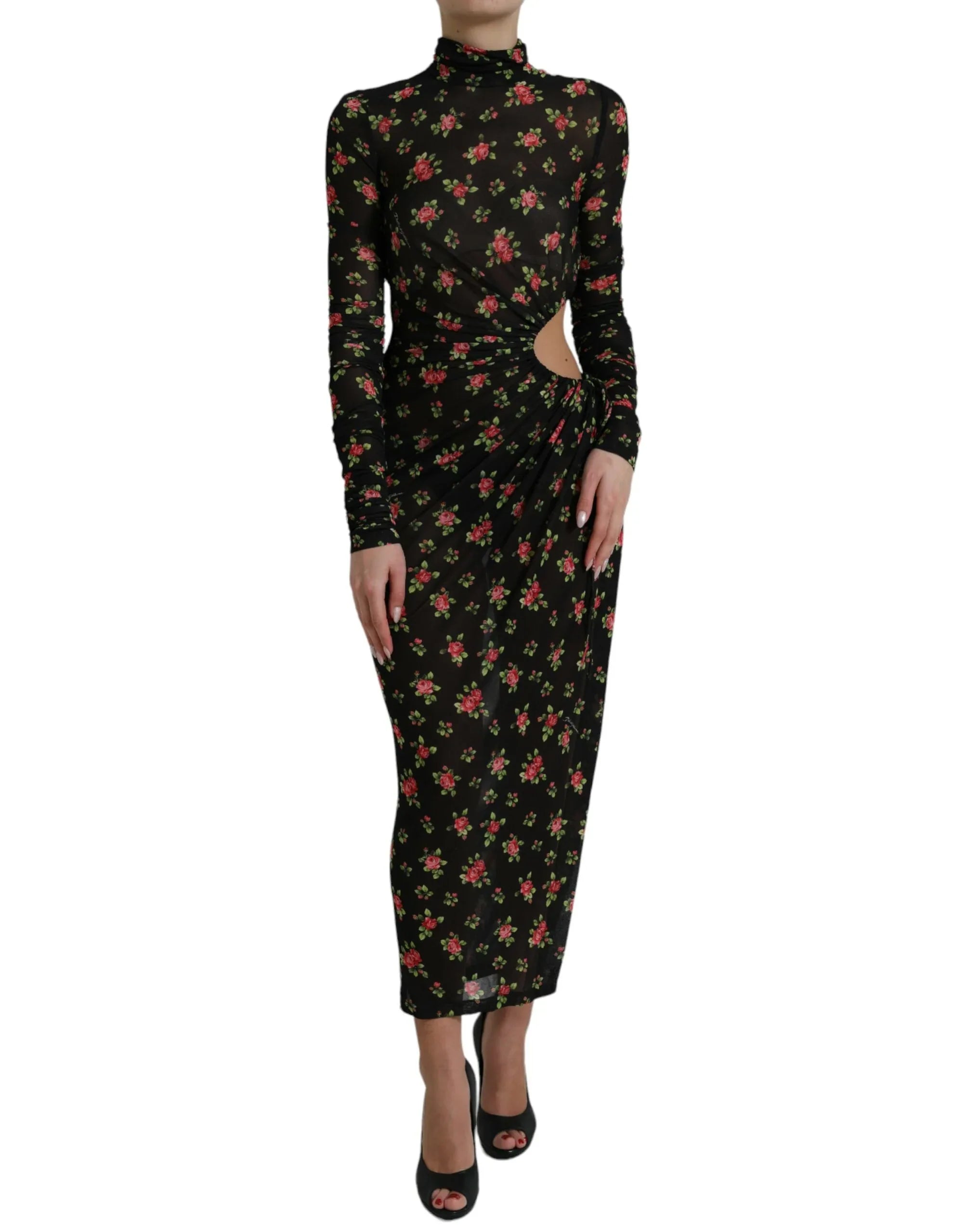 Dolce & Gabbana Black Floral Cut Out Sheath Long Maxi Dress - Zeiniez