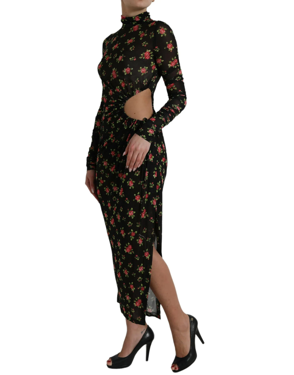 Dolce & Gabbana Black Floral Cut Out Sheath Long Maxi Dress - Zeiniez