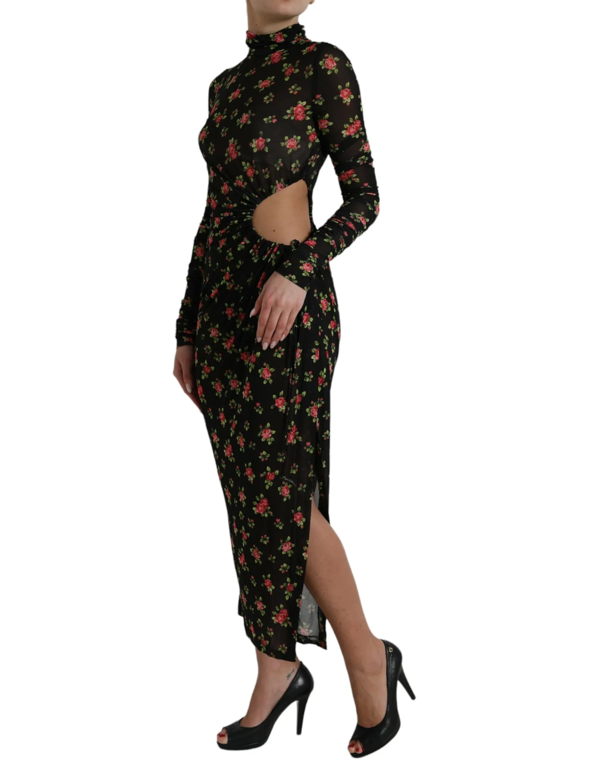 Dolce & Gabbana Black Floral Cut Out Sheath Long Maxi Dress - Zeiniez