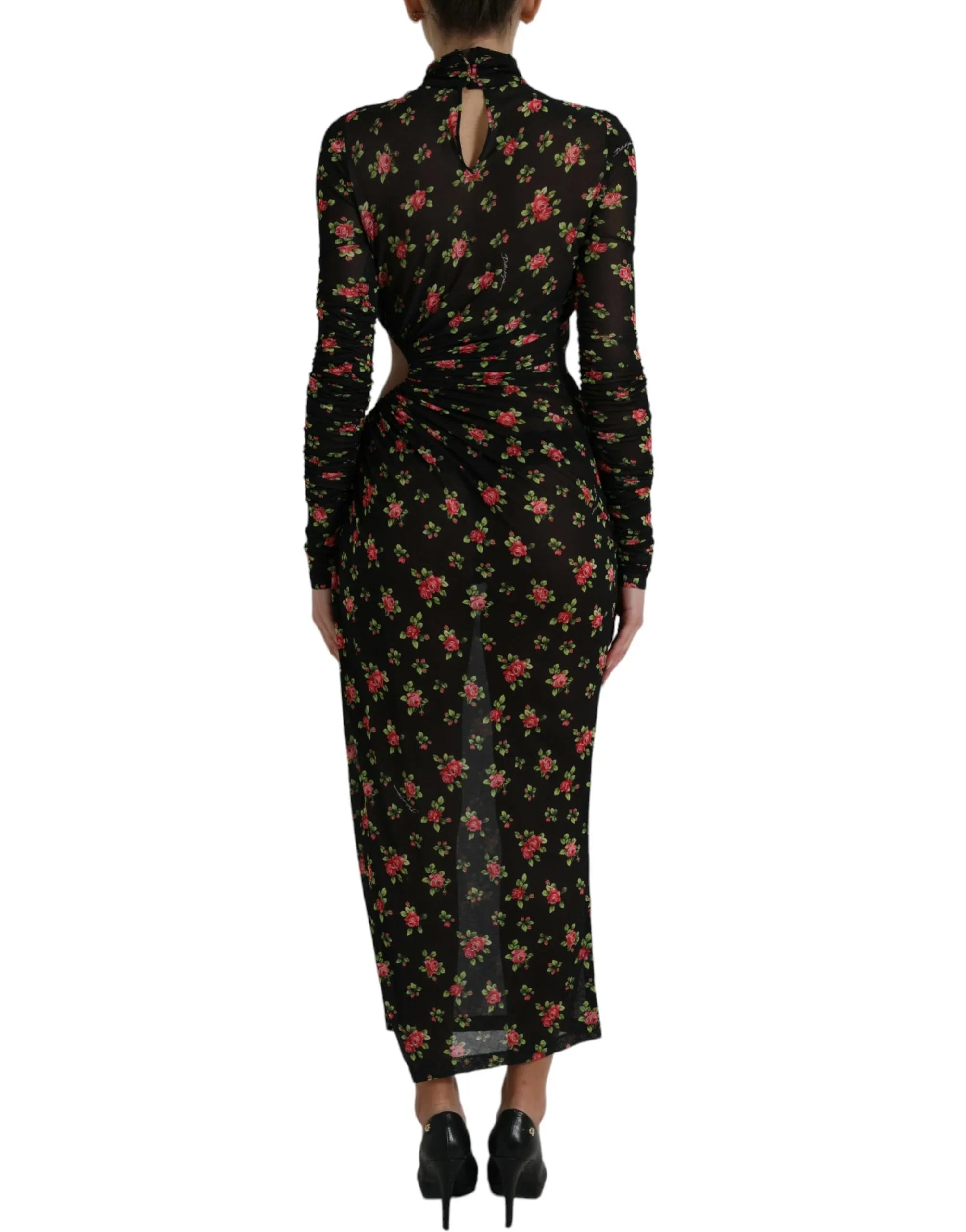 Dolce & Gabbana Black Floral Cut Out Sheath Long Maxi Dress - Zeiniez