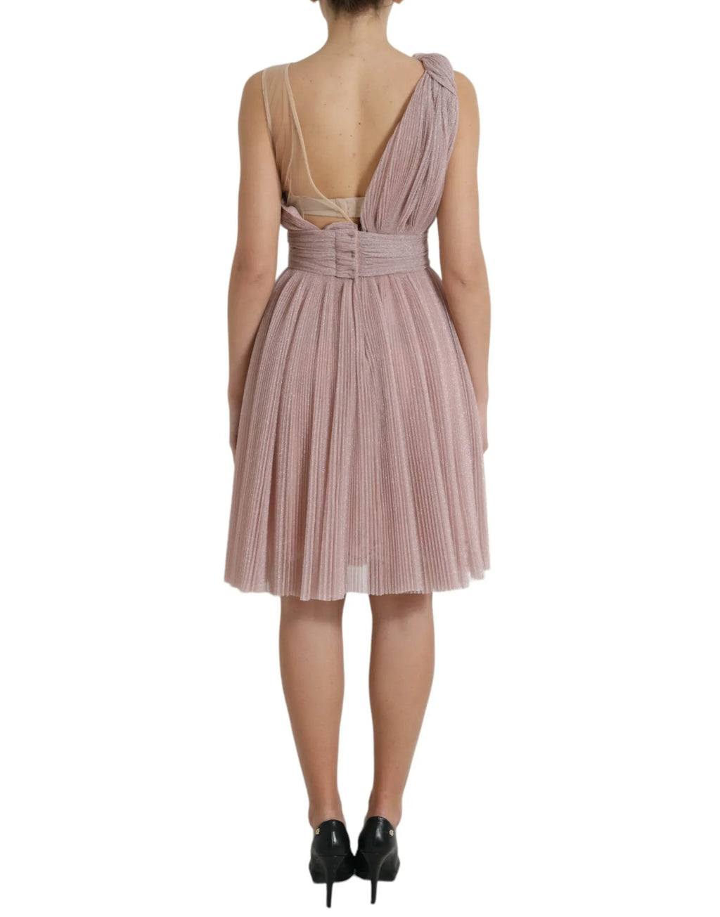 Dolce & Gabbana Pink One Shoulder Pleated Lame Tulle Dress - Zeiniez