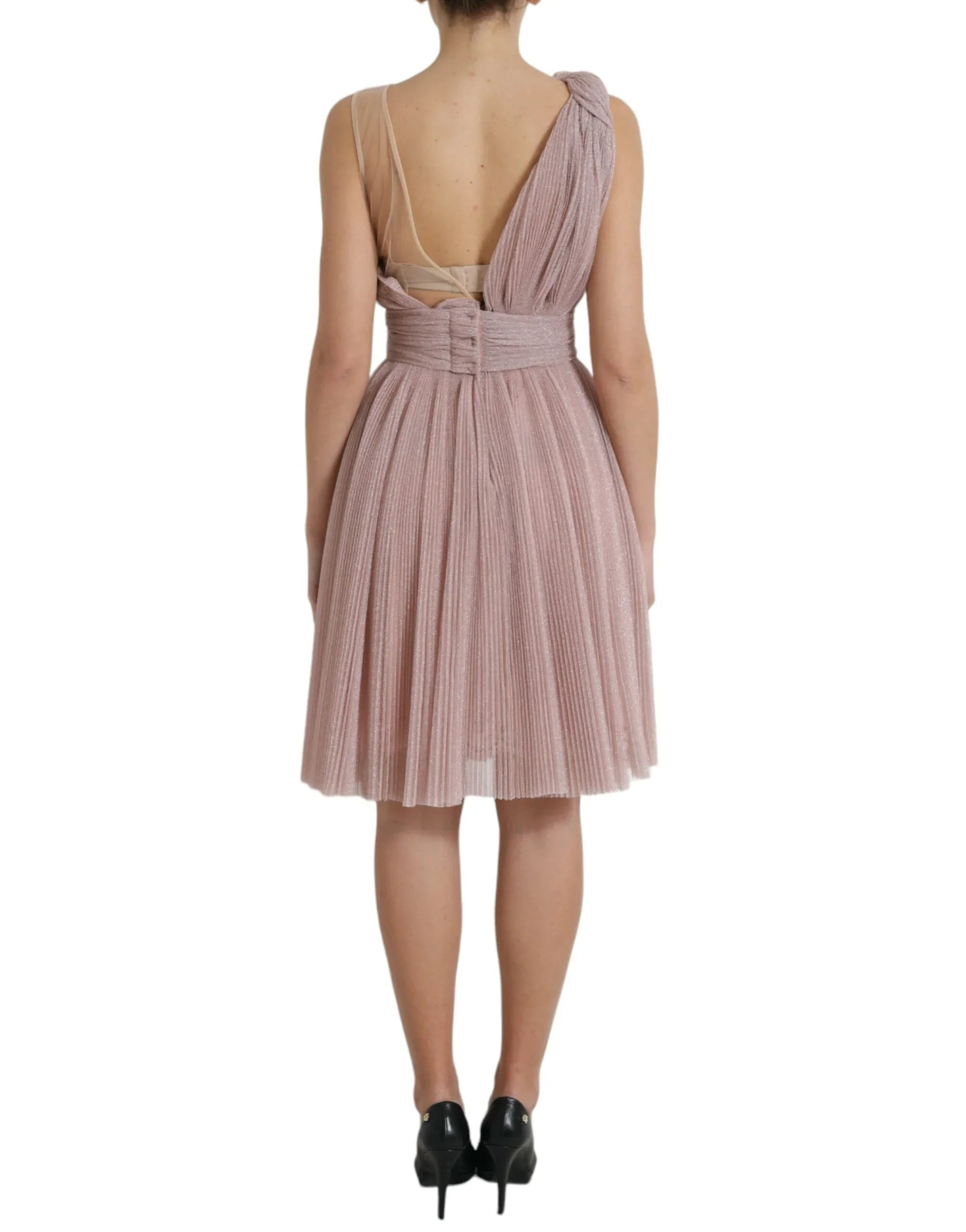 Dolce & Gabbana Pink One Shoulder Pleated Lame Tulle Dress - Zeiniez
