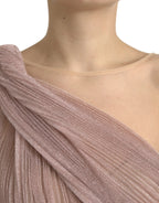Dolce & Gabbana Pink One Shoulder Pleated Lame Tulle Dress - Zeiniez