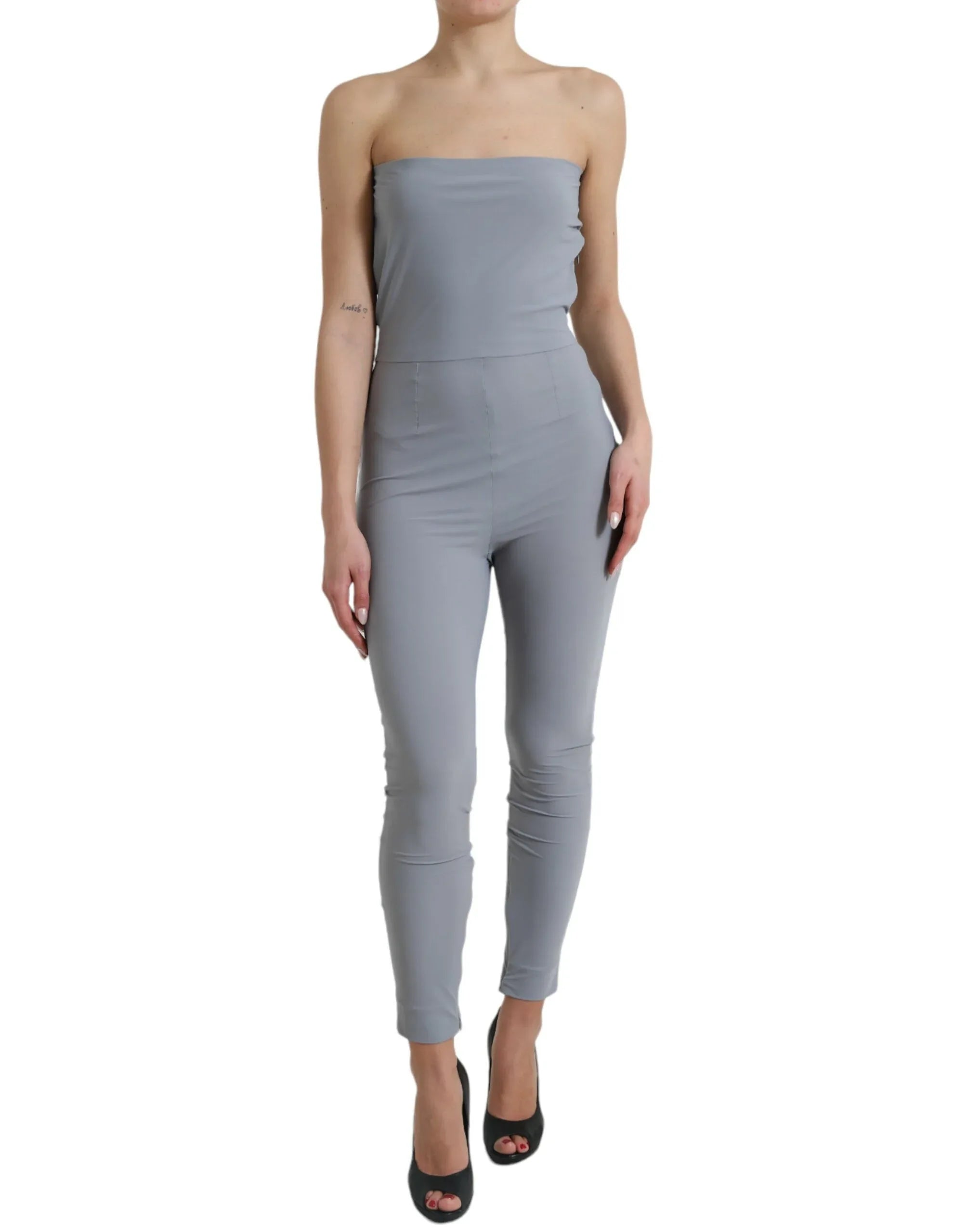 Dolce & Gabbana Gray Nylon Strapless Bodycon Jumpsuit Dress - Zeiniez