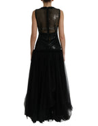 Dolce & Gabbana Black Sequined Sleeveless Mesh Layered Gown Dress - Zeiniez