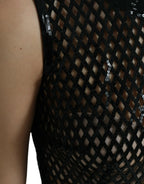 Dolce & Gabbana Black Sequined Sleeveless Mesh Layered Gown Dress - Zeiniez