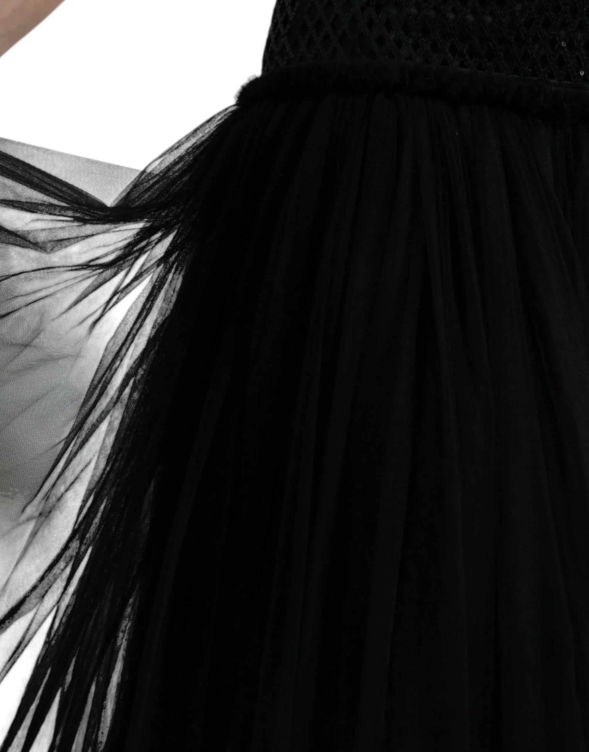 Dolce & Gabbana Black Sequined Sleeveless Mesh Layered Gown Dress - Zeiniez