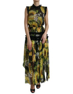 Dolce & Gabbana Black Sunflower A-line Pleated Maxi Dress - Zeiniez