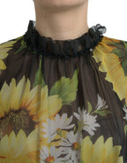 Dolce & Gabbana Black Sunflower A-line Pleated Maxi Dress - Zeiniez