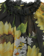 Dolce & Gabbana Black Sunflower A-line Pleated Maxi Dress - Zeiniez