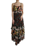 Dolce & Gabbana Multicolor Floral Chiffon Tiered Maxi Dress - Zeiniez