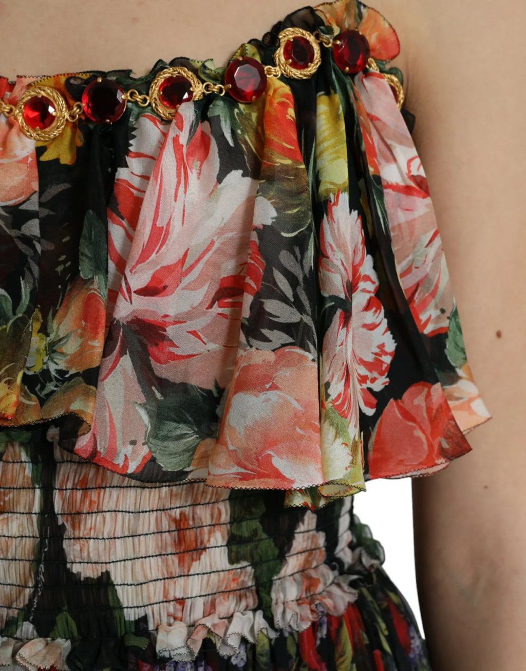 Dolce & Gabbana Multicolor Floral Chiffon Tiered Maxi Dress - Zeiniez