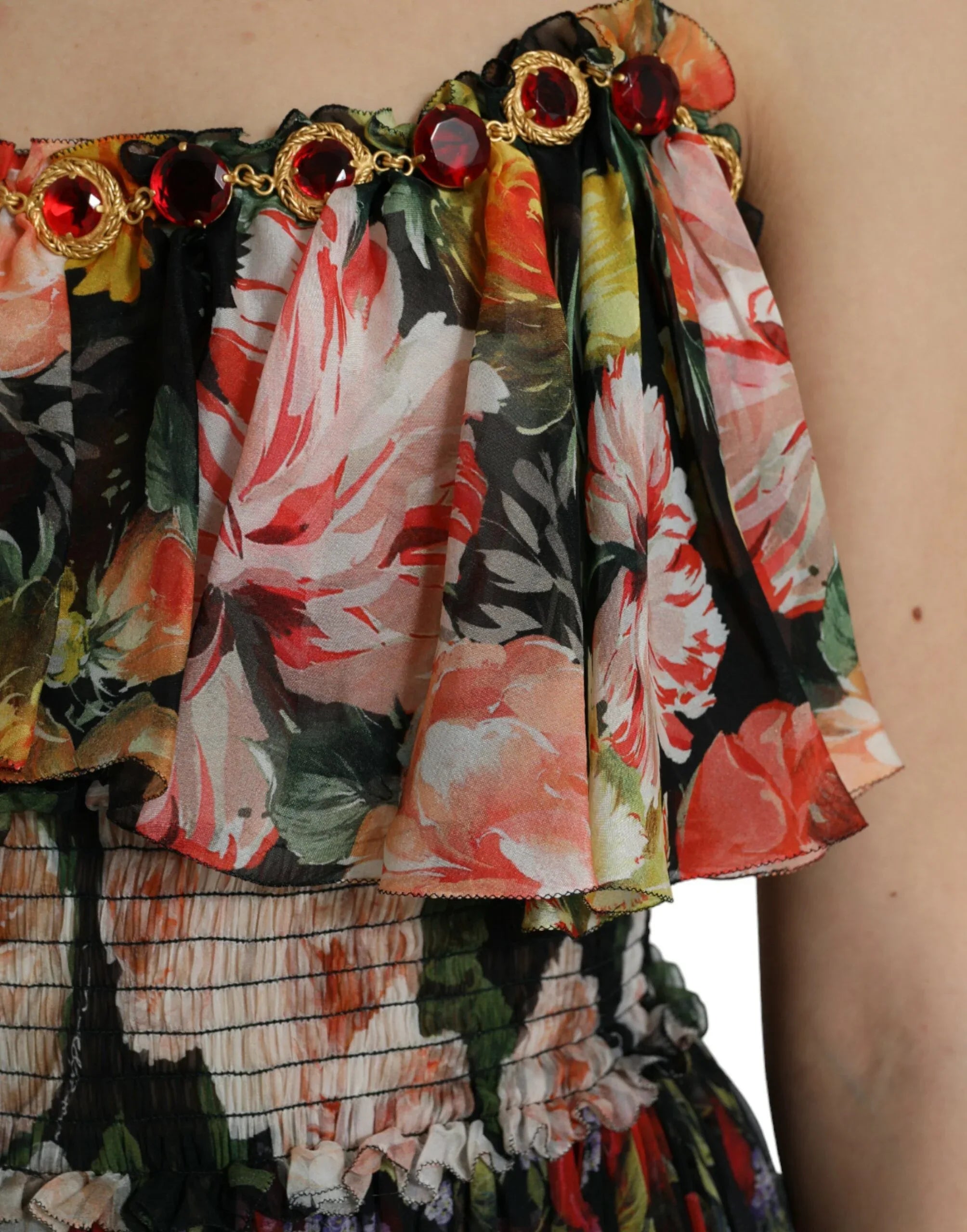 Dolce & Gabbana Multicolor Floral Chiffon Tiered Maxi Dress - Zeiniez