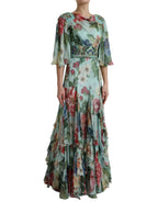 Dolce & Gabbana Blue Floral Print Tiered Long Maxi Dress - Zeiniez