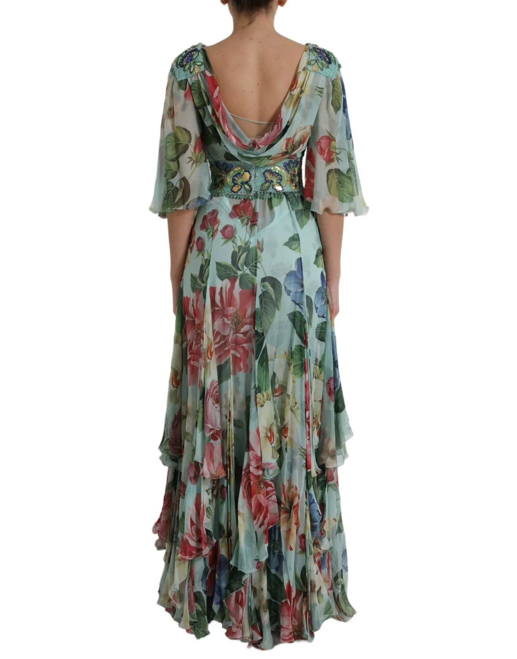 Dolce & Gabbana Blue Floral Print Tiered Long Maxi Dress - Zeiniez
