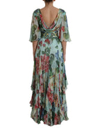 Dolce & Gabbana Blue Floral Print Tiered Long Maxi Dress - Zeiniez