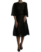 Dolce & Gabbana Black Floral Lace Sheer A-line Midi Dress - Zeiniez