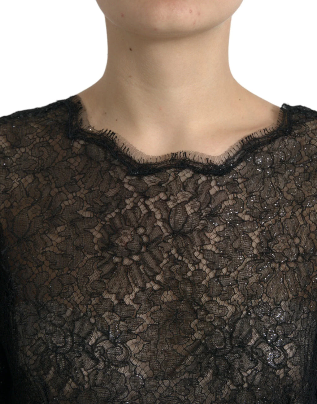 Dolce & Gabbana Black Floral Lace Sheer A-line Midi Dress - Zeiniez