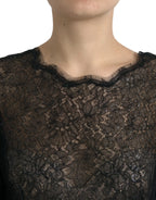 Dolce & Gabbana Black Floral Lace Sheer A-line Midi Dress - Zeiniez