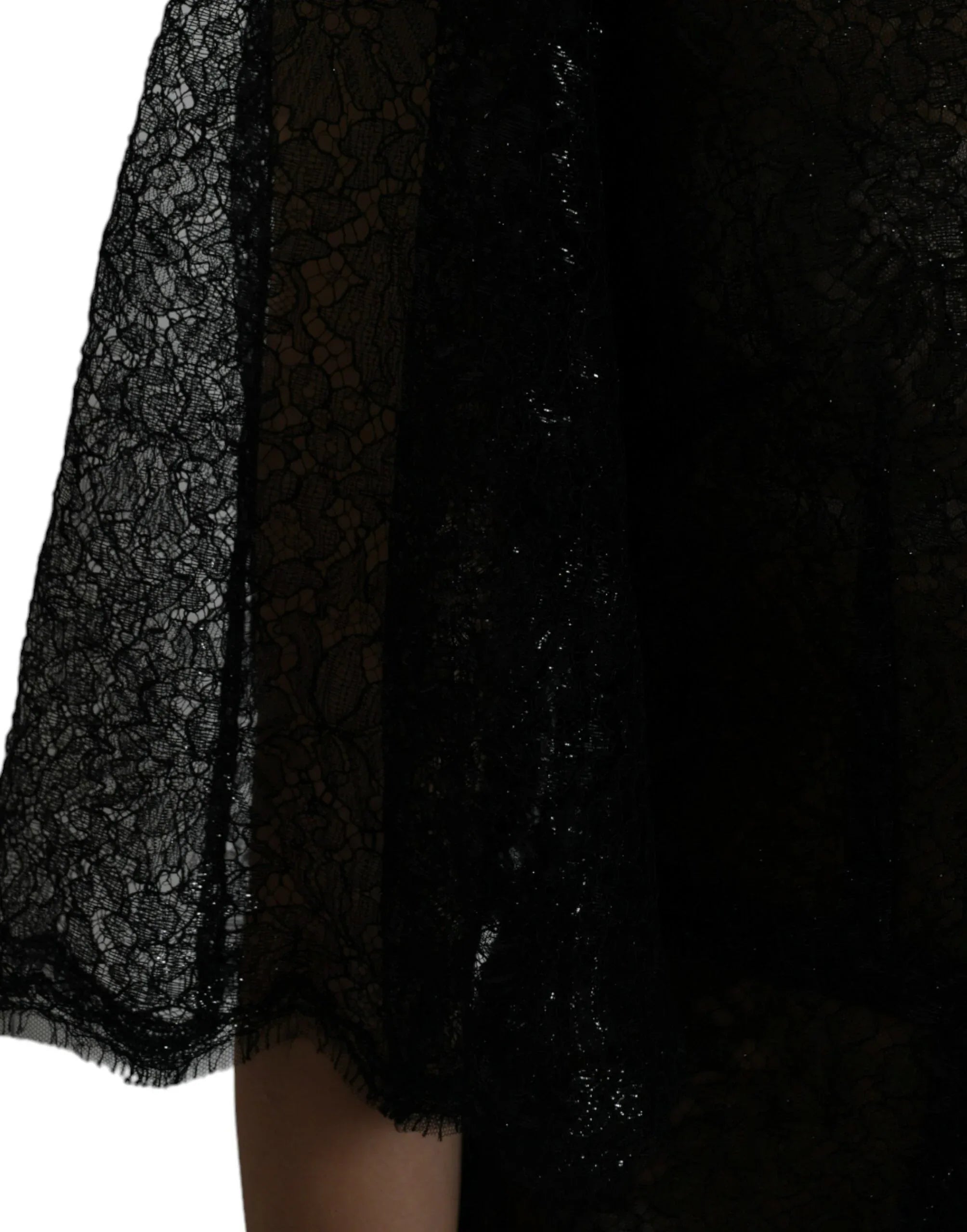 Dolce & Gabbana Black Floral Lace Sheer A-line Midi Dress - Zeiniez