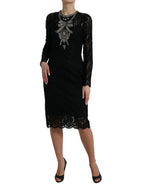 Dolce & Gabbana Black Lace Crystal Embellished Sheath Dress - Zeiniez