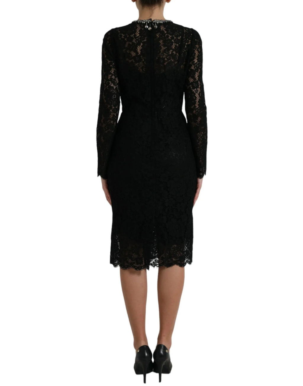 Dolce & Gabbana Black Lace Crystal Embellished Sheath Dress - Zeiniez