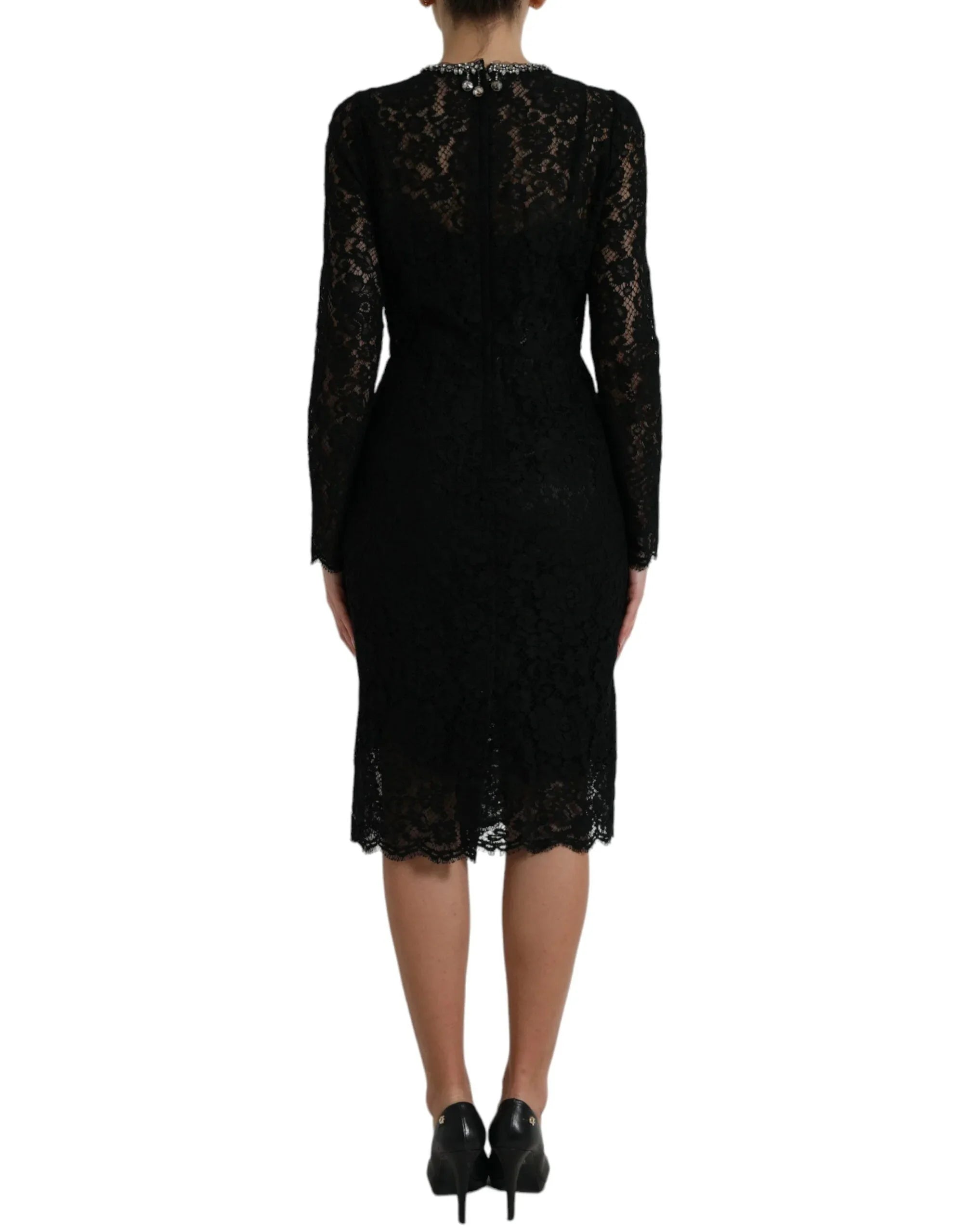 Dolce & Gabbana Black Lace Crystal Embellished Sheath Dress - Zeiniez