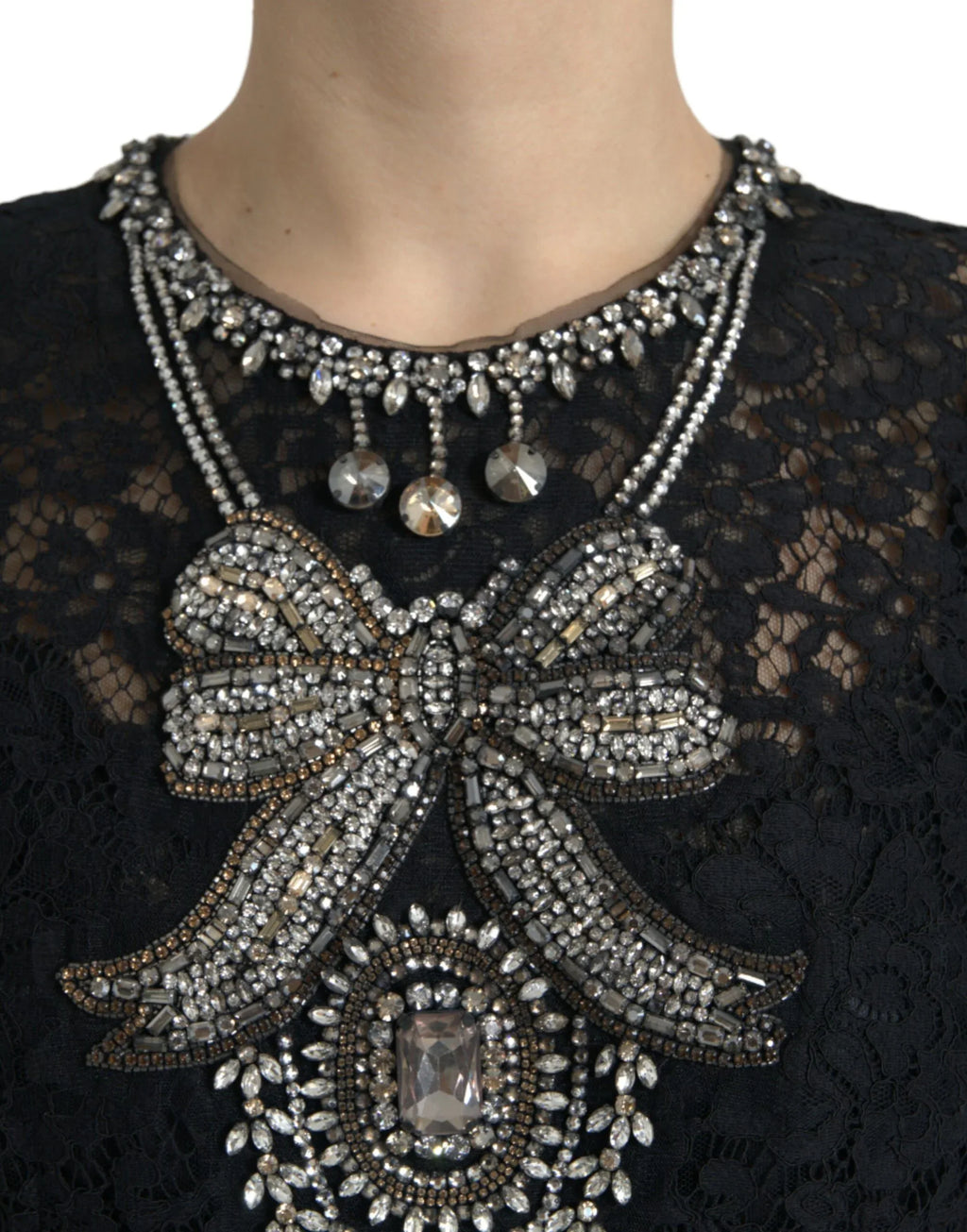 Dolce & Gabbana Black Lace Crystal Embellished Sheath Dress - Zeiniez