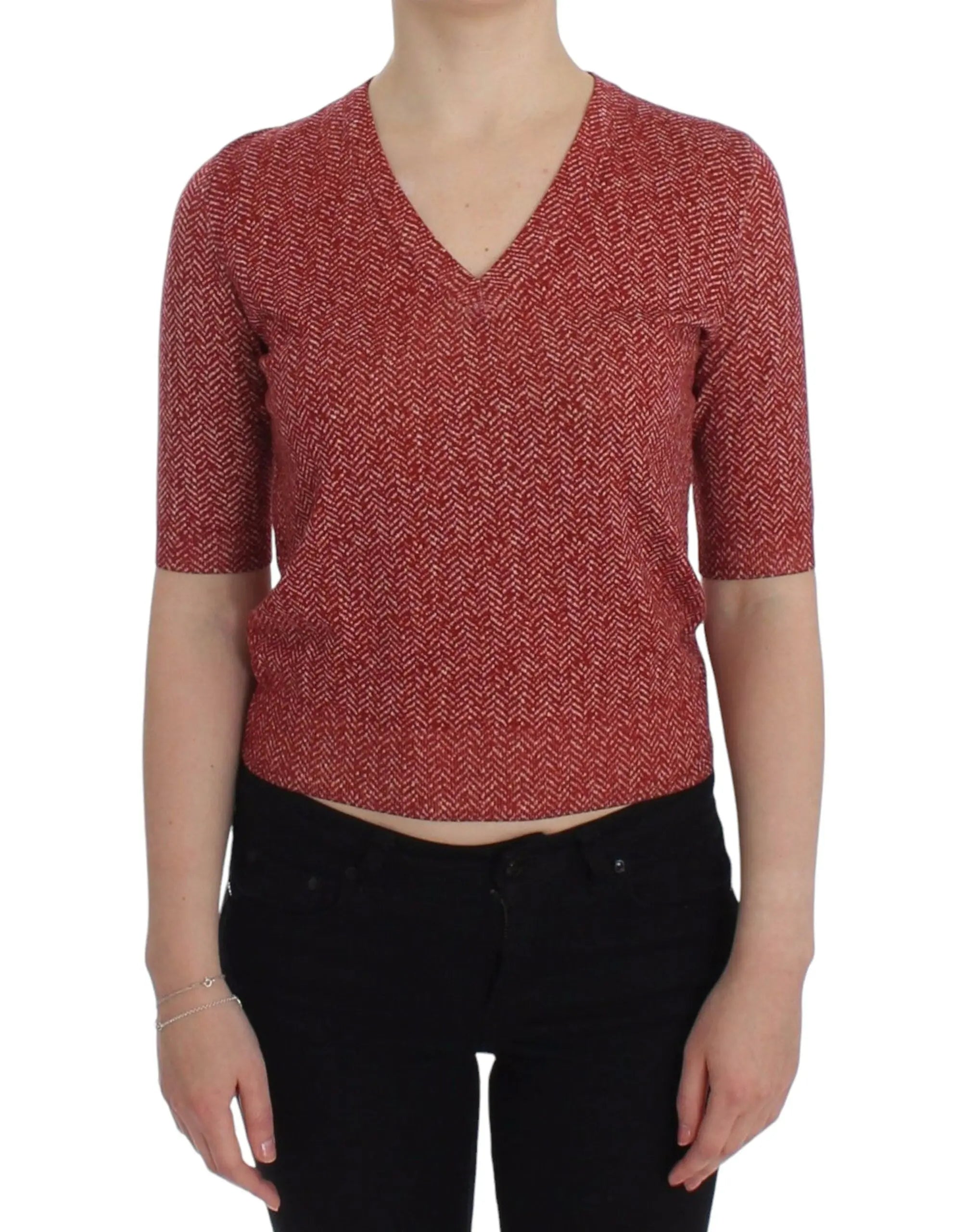 Dolce & Gabbana Red Wool Tweed Short Sleeve Sweater Pullover Dolce & Gabbana