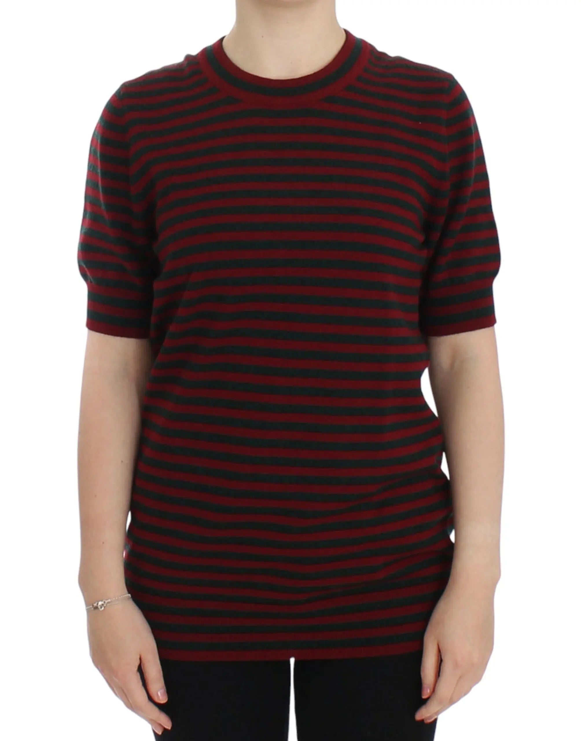Dolce & Gabbana Red Gray Cashmere Short Sleeve Sweater Dolce & Gabbana