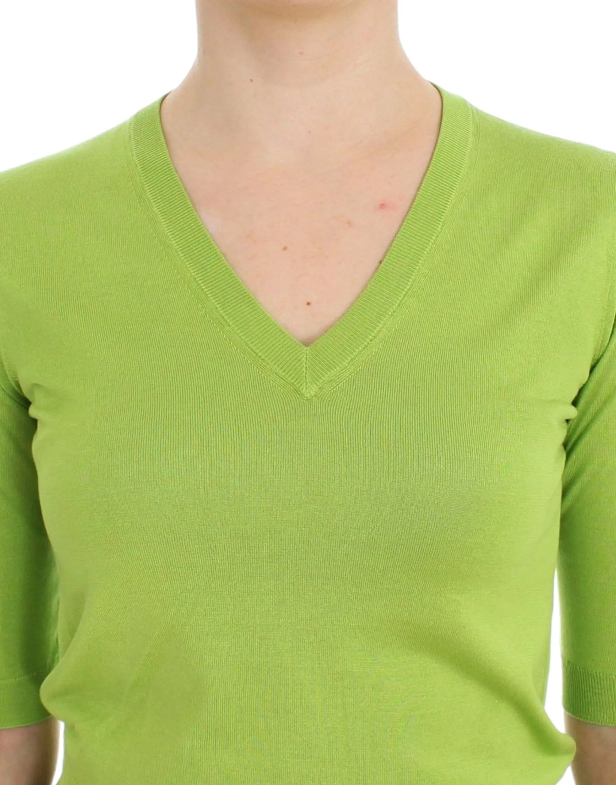Dolce & Gabbana Green Wool V-neck Pullover Sweater Top Dolce & Gabbana