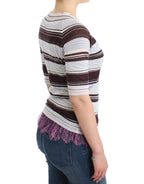 Ermanno Scervino Striped Lace V-Neck Short Sleeve Top Sweater - Zeiniez