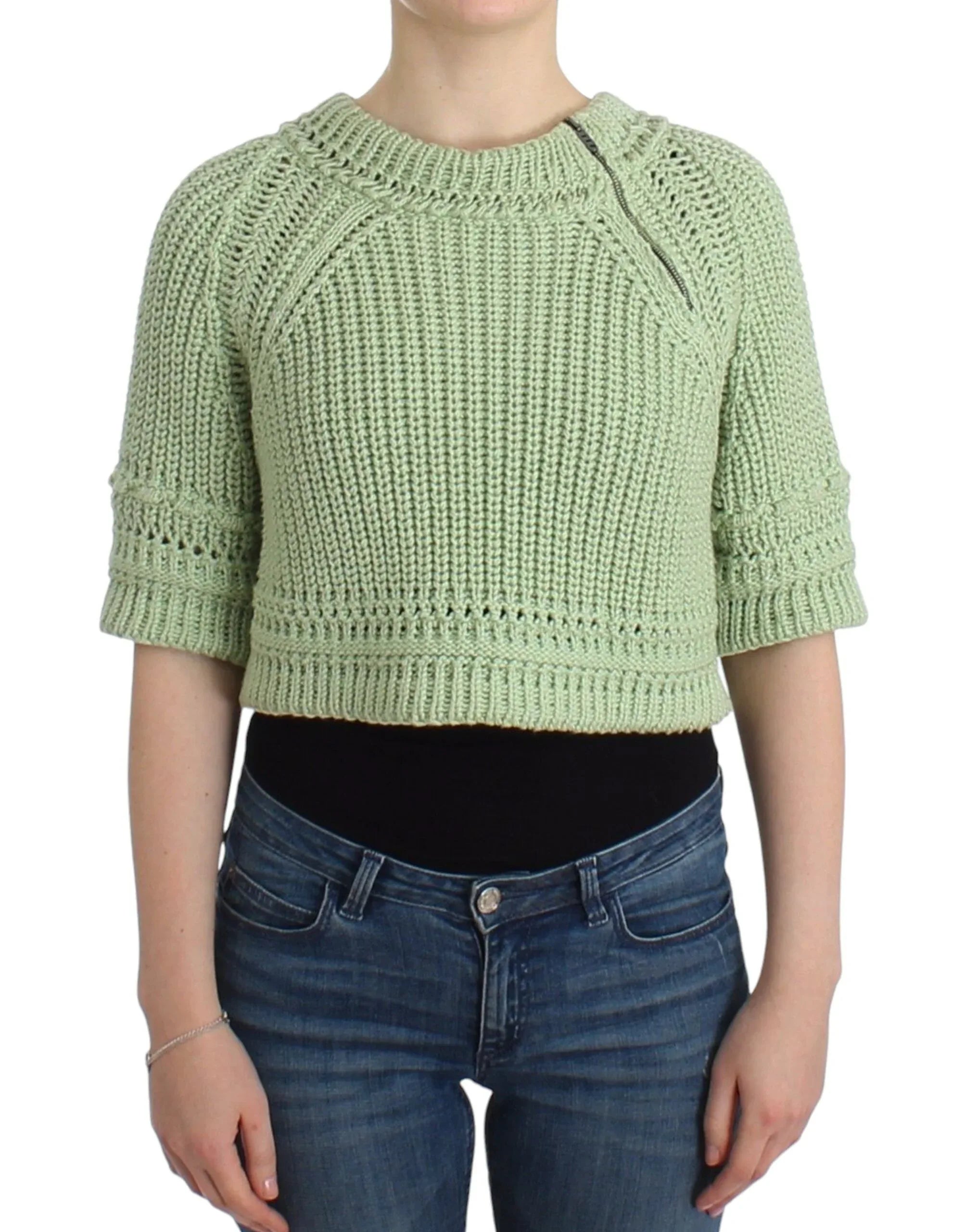 Ermanno Scervino Green Cropped Knit Sweater Knitted Jumper - Zeiniez