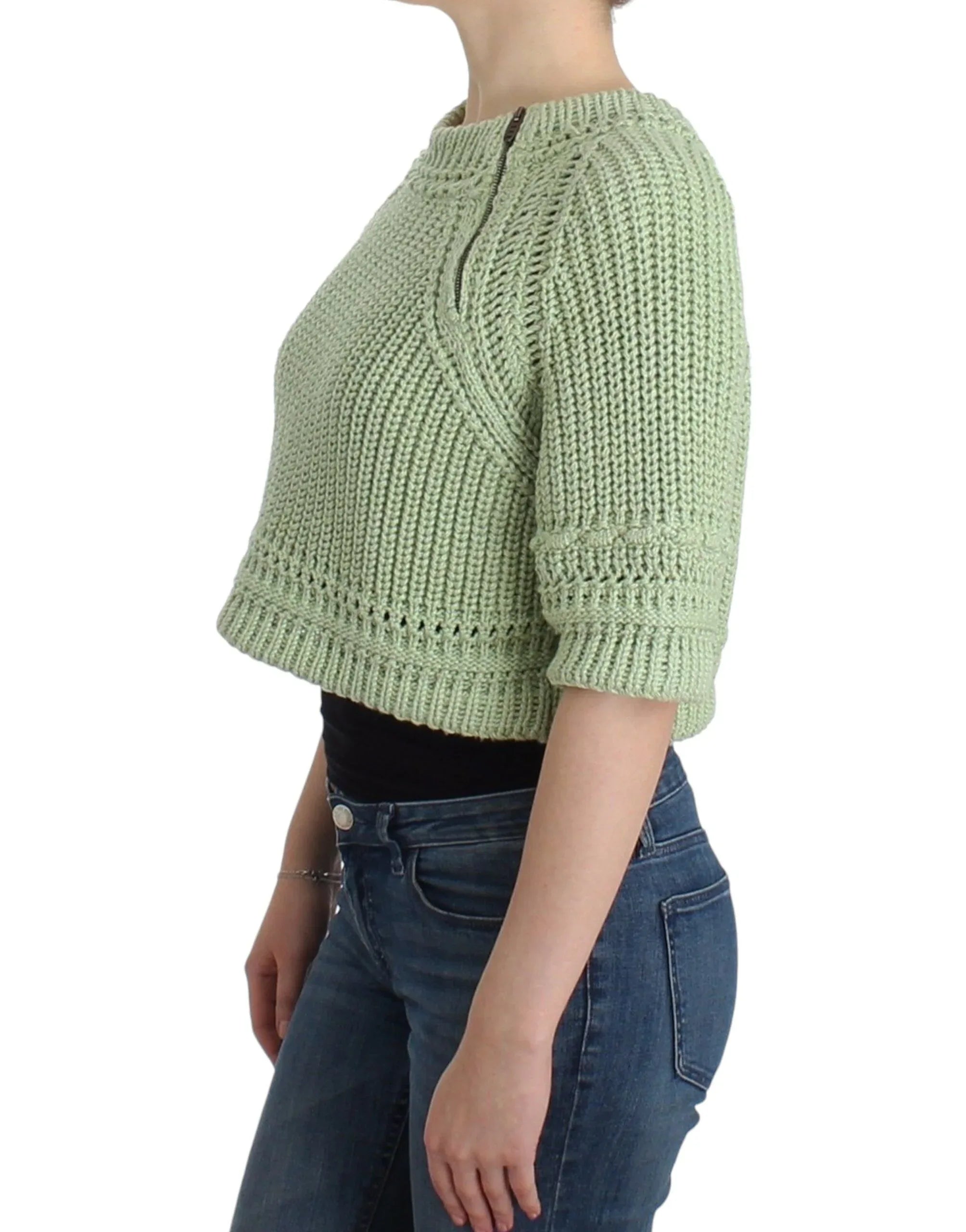 Ermanno Scervino Green Cropped Knit Sweater Knitted Jumper - Zeiniez