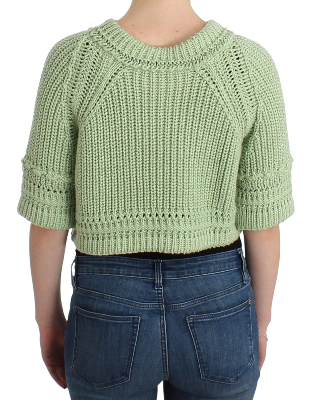 Ermanno Scervino Green Cropped Knit Sweater Knitted Jumper - Zeiniez