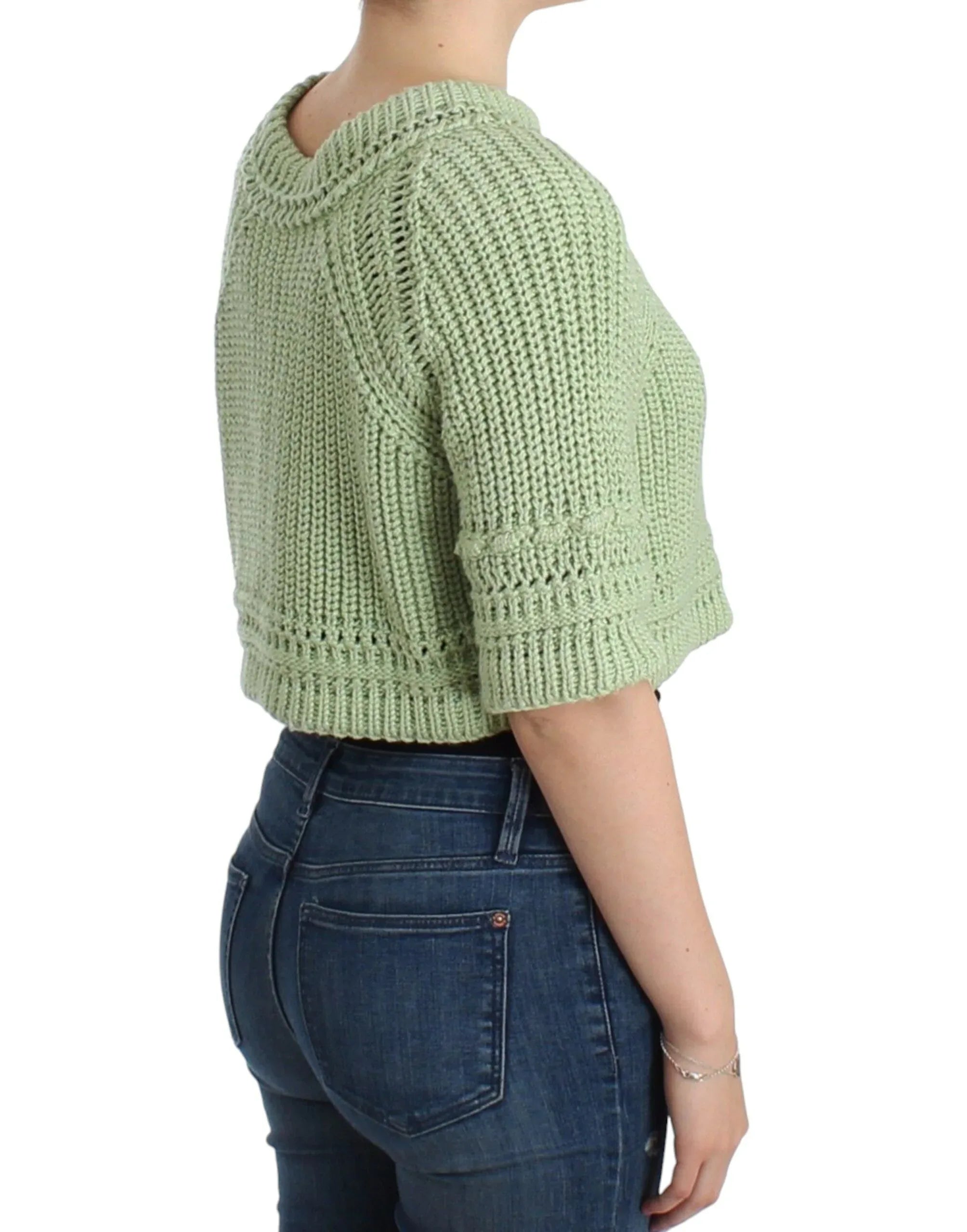 Ermanno Scervino Green Cropped Knit Sweater Knitted Jumper - Zeiniez