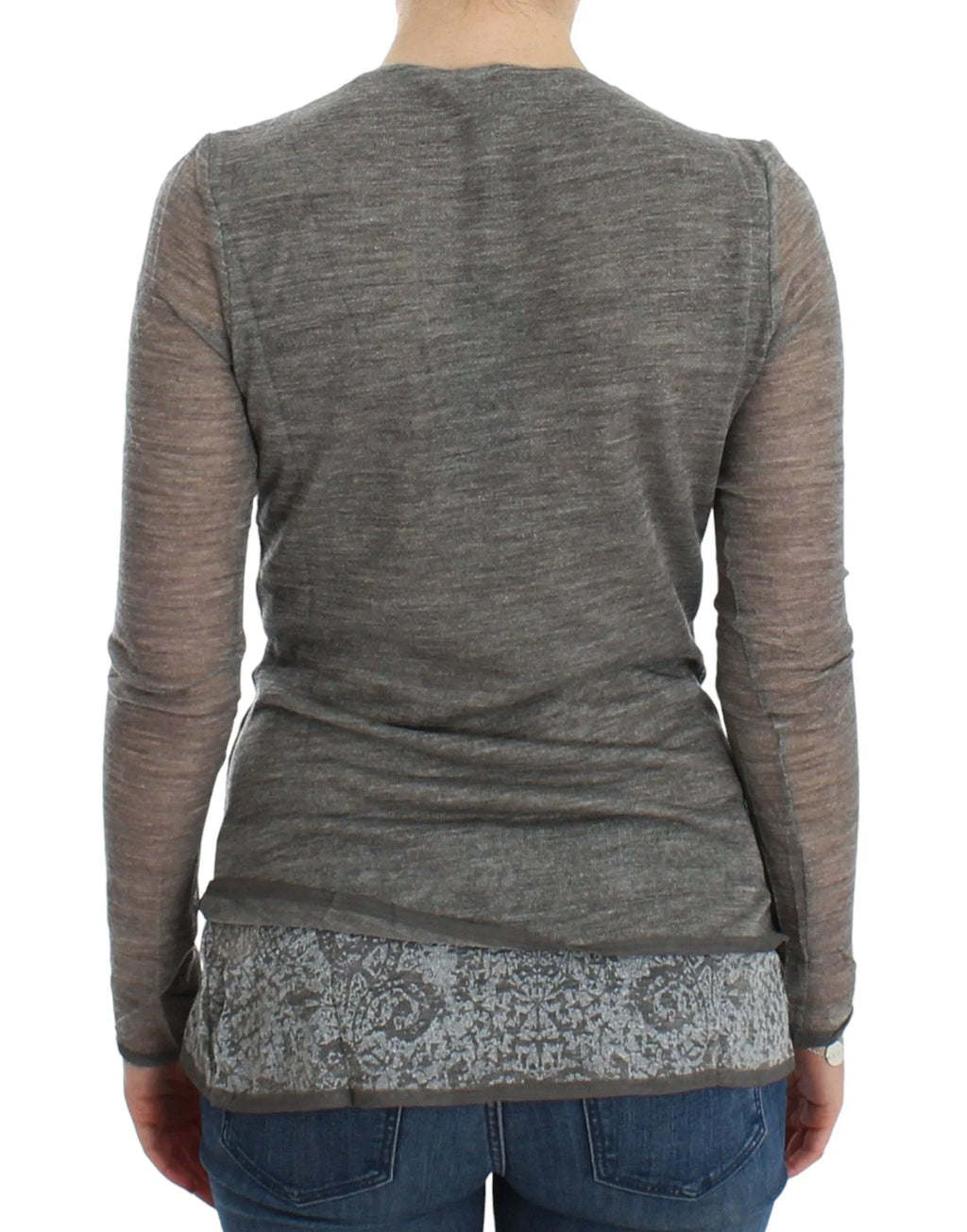 Ermanno Scervino Gray Wool Blend Stretch Long Sleeve Sweater - Zeiniez